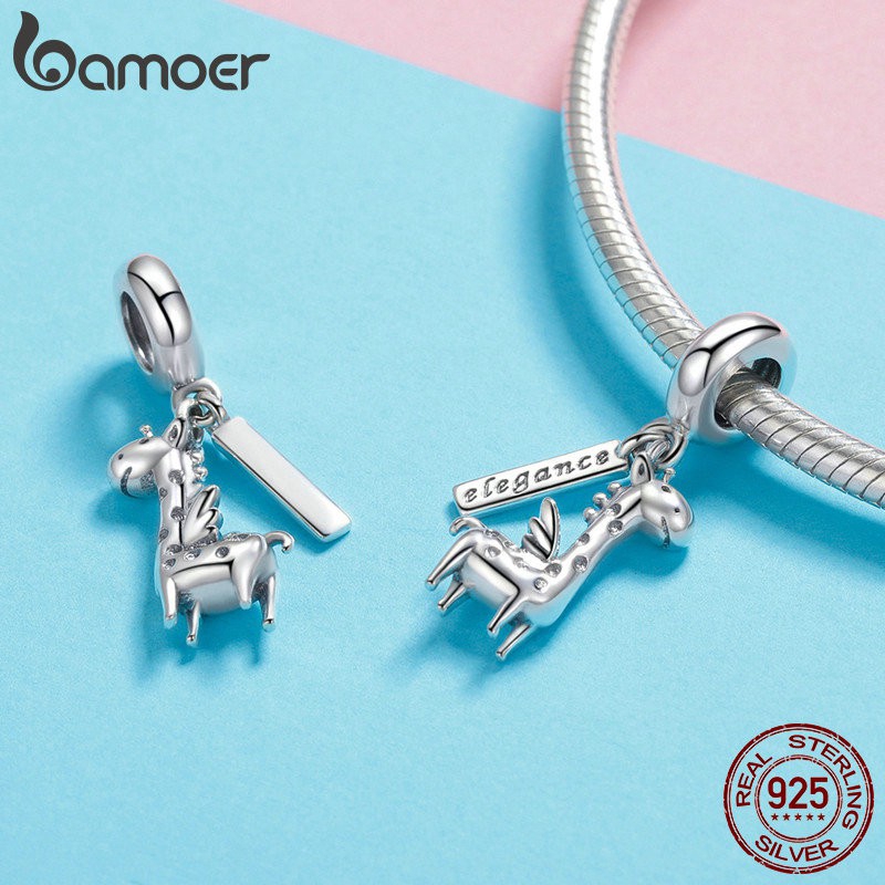 Hạt charm Bamoer xi bạc 925 hình hươu cao cổ dễ thương