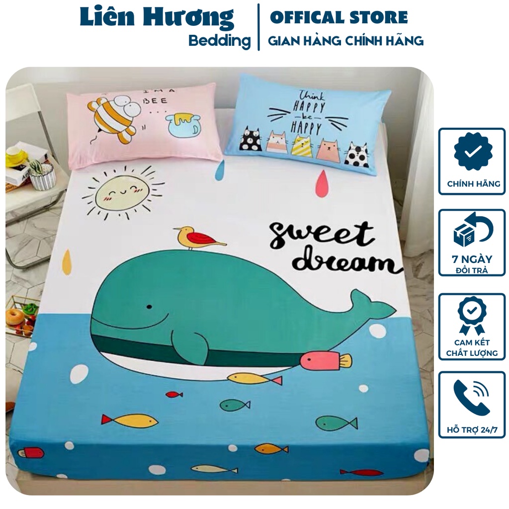 Bộ ga giường và vỏ gối cotton 100%, ga gối cotton cho bé dày dặn thoáng mát đủ size nệm 1m2 1m5 1m6 1m8 2m