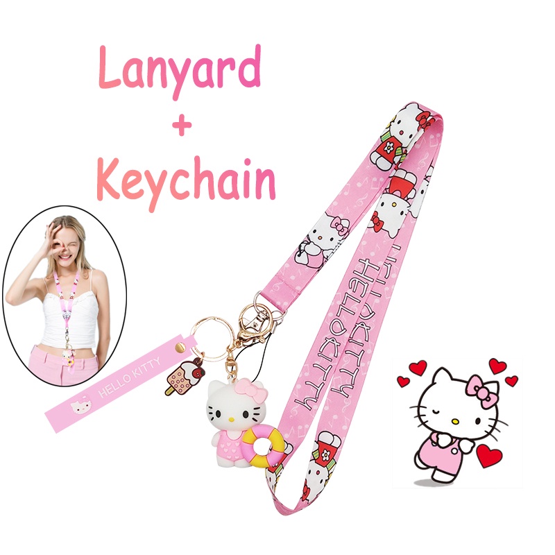 Dây Đeo Cổ+Móc Chìa Khóa Họa Tiết Hello Kitty 3D Bằng Silicon Chống Rơi Tiện Dụng Cho Điện Thoại