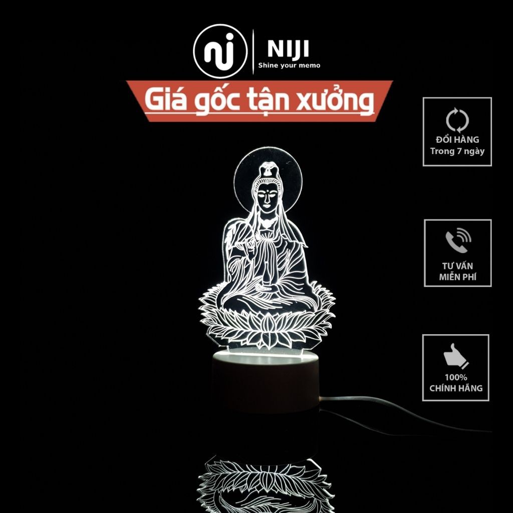 Đèn ngủ chủ đề Phật giáo đèn led 3D, quà tặng, trang trí, đế gỗ cảm ứng – chính hãng 𝑵𝑰𝑱𝑰 𝑮𝒊𝒇𝒕