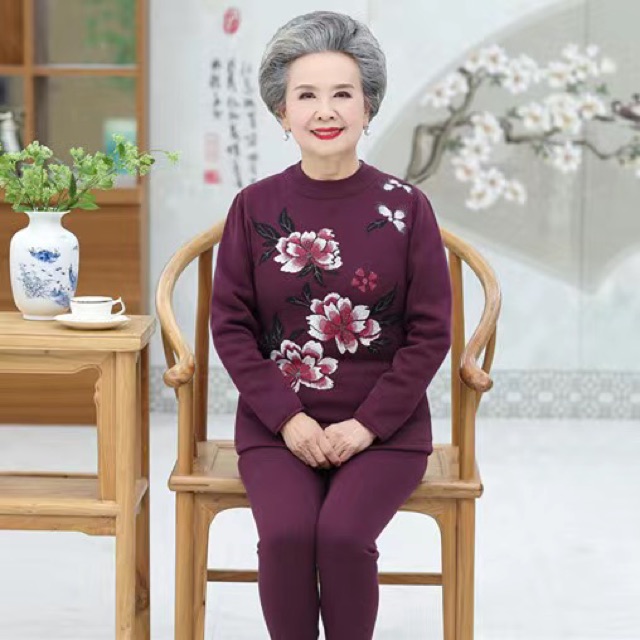 SẴN - BỘ QUẦN ÁO NỈ CHO NGƯỜI GIÀ, ÁO NỈ CHO BÀ GIÀ, ÁO NỈ LÓT NHUNG CHO MẸ CAO CẤP CỰC ẤM