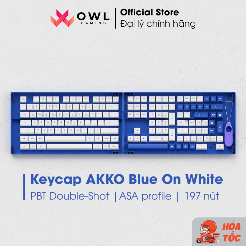 Set keycap AKKO Blue on White (PBT Double-Shot/ASA profile/197 nút) - Hàng chính hãng