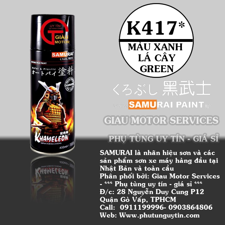 Chai sơn xịt sơn xe máy Samurai K417 màu xanh lá cây Kawasaki