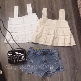Áo 2 dây ren lưới bánh bèo