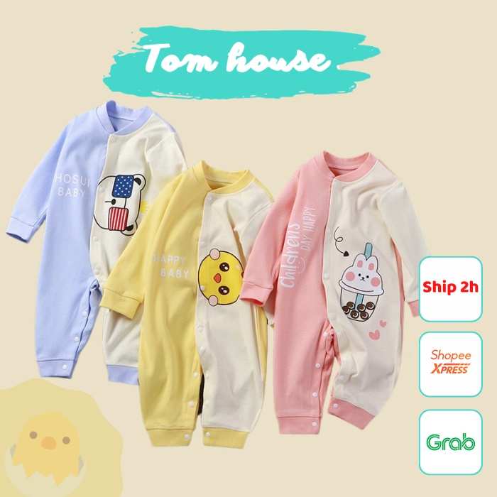 Body liền thân Dài Tay Thu Đông Cotton Họa Tiết Đáng Yêu Cho Bé Trai Bé Gái 𝟏𝟓𝐁𝐃𝐃