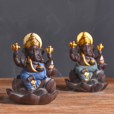 Ganesha Backflow Incense Burner Elephant God Emblem Auspicious and Success Ceramic Incense Holder Aroma Censer Home Decor Crafts