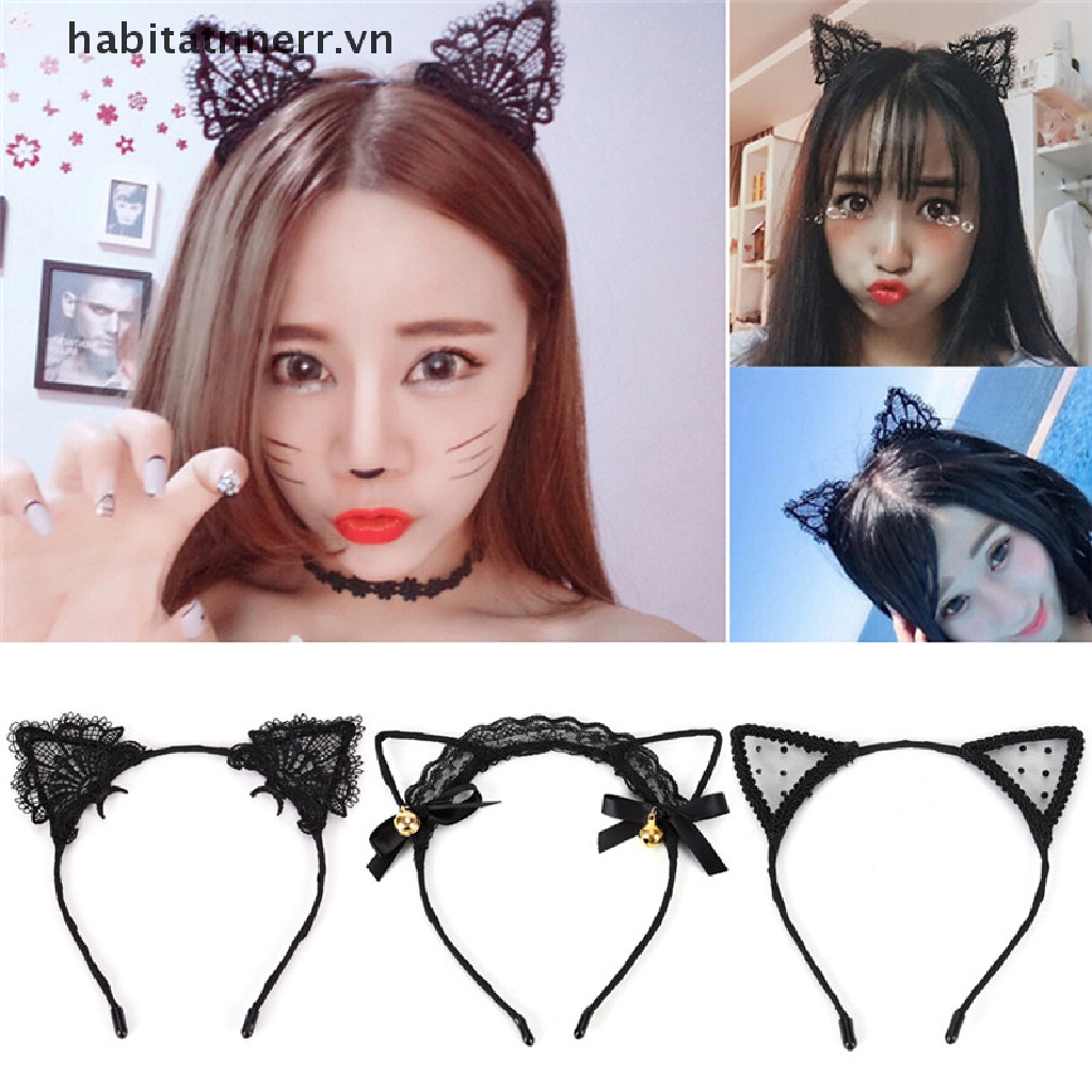 Băng Đô Tai Mèo Phối Ren Xinh Xắn Dành Cho Nữ