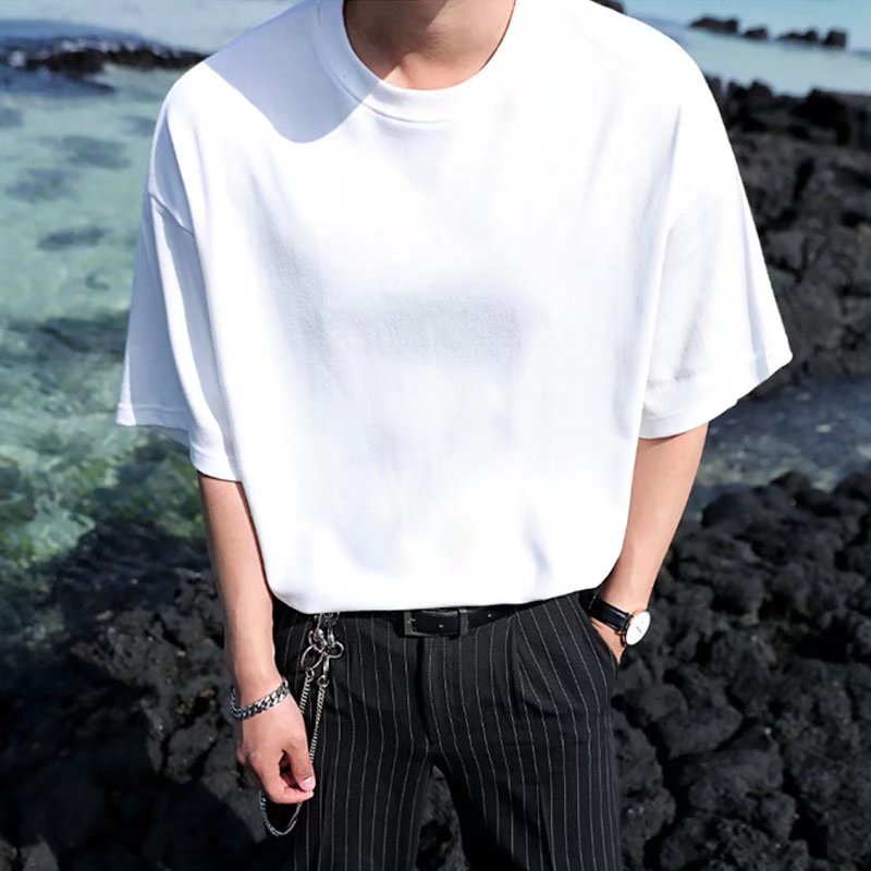 Áo Thun Nam Ngắn Tay Cổ Tròn Phong Cách Hàn Quốc Nhiều Cỡ Lớn M-5XL