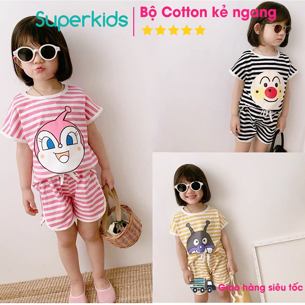 [Mã FASHIONMON194 giảm 10K đơn 20K] Bộ hè cotton kẻ ngang in hình thú cho bé 8-18kg QATE575