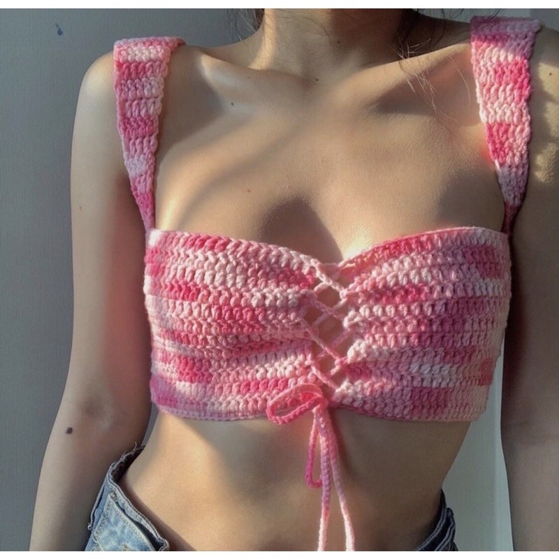 ÁO LEN MÓC HANDMADE MÀU HỒNG LOANG