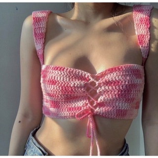 Áo len móc handmade màu hồng loang