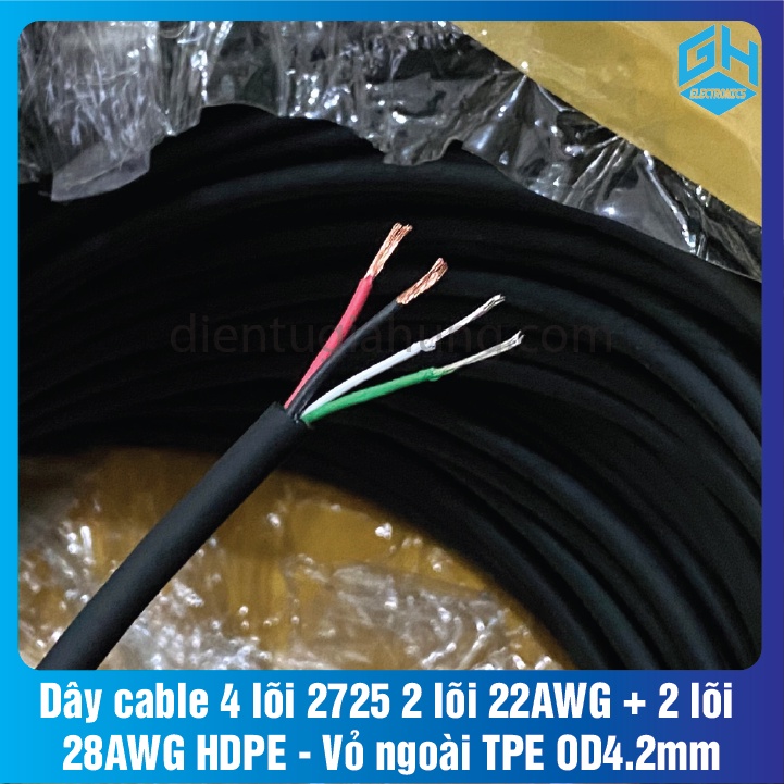 Dây cable 4 lõi 2725 2 lõi 22AWG + 2 lõi 28AWG HDPE - Vỏ ngoài TPE OD4.2mm