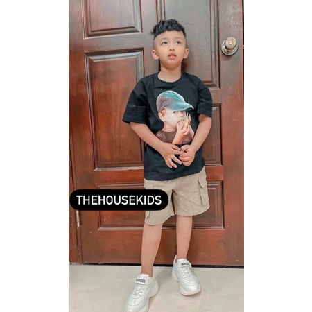 Áo Thun Bé Trai Áo Phông Trẻ Em Cotton Cao Cấp THE HOUSE KIDS ADLV Cậu Bé Mũ Xanh