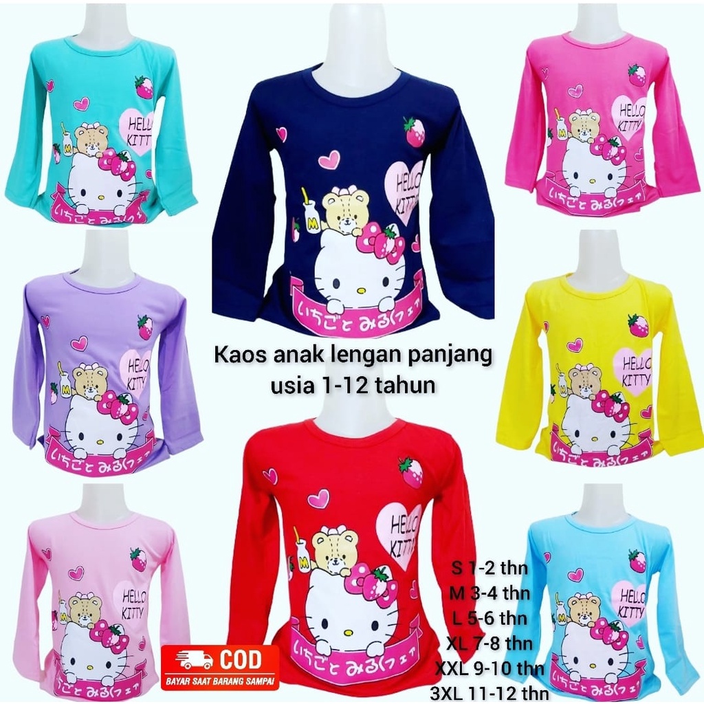 Áo Thun Tay Dài In Hình Mèo hello Kitty Dễ Thương Cho Bé Gái Từ 1-12 Tuổi