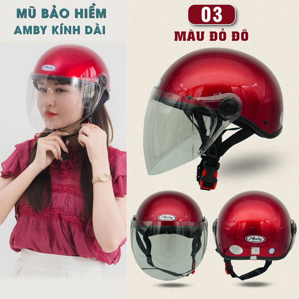 Mũ Bảo Hiểm Nửa Đầu Amby ST05, có kính dài che cả mặt, kiểu dáng thời trang cho nam và nữ - nhiều màu