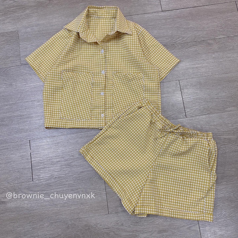 Set áo sơ mi caro quần short hàng xưởng