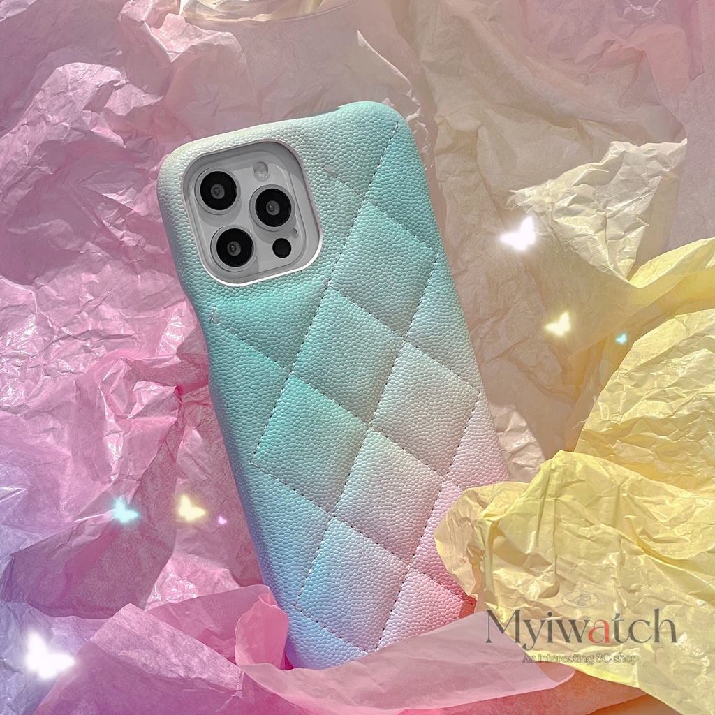 Ốp Điện Thoại Da Họa Tiết Hình Thoi Màu Gradient Bảo Vệ Chống Rơi Cho iphone 13 Pro Max 11 12 Pro Max