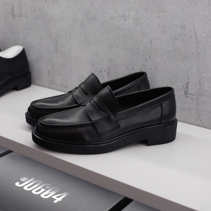 Giày Penny Loafer Black White Da Không Nhăn Kiểu Dáng Công Sở, Giày Viboots Sơn Tùng Tăng chiều Cao DS12