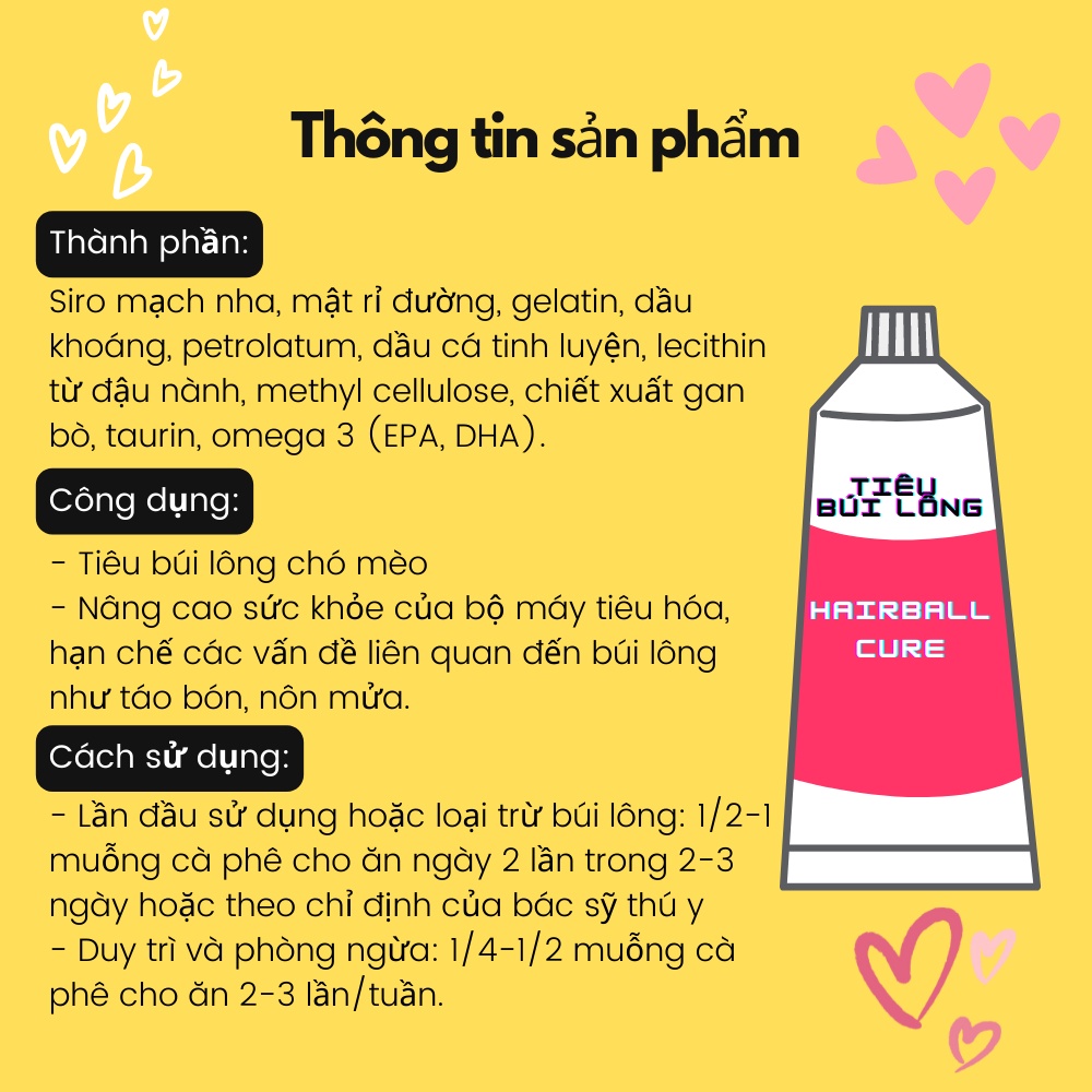 Gel Tiêu Búi Lông Chó Mèo Hairball Cure 40gr Ngừa Táo Bón, Nôn Mửa