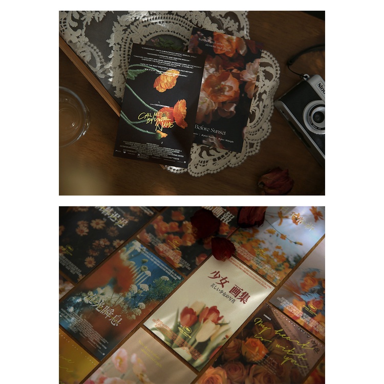 Ảnh trang trí dán tường hình decor vintage aesthetic retro set postcard bưu thiếp tranh giấy treo phòng học bàn học