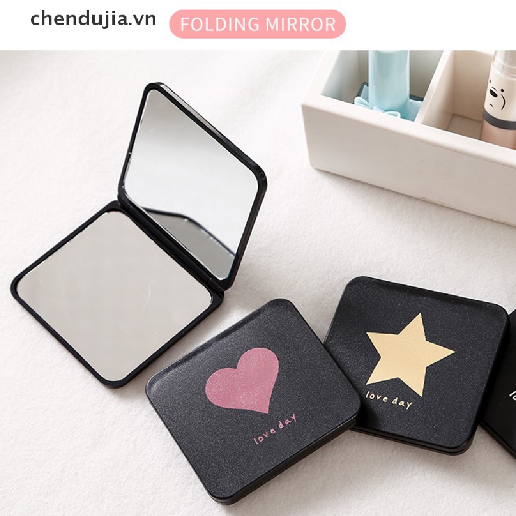 Gương Trang Điểm Mini Hình Vuông Dạng Gập Di Động Tiện Dụng