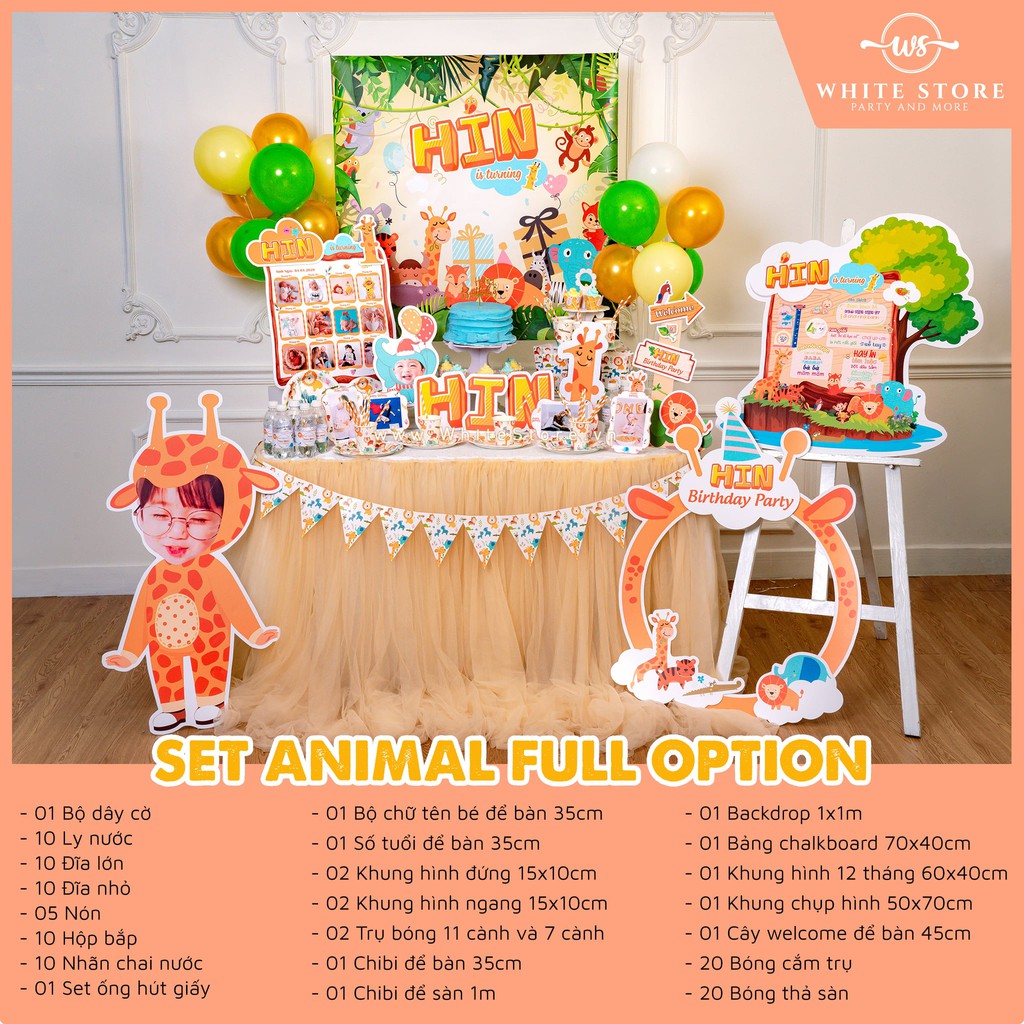 BABY PARTY KIT Animals- full set tự trang trí sinh nhật cho bé tại nhà