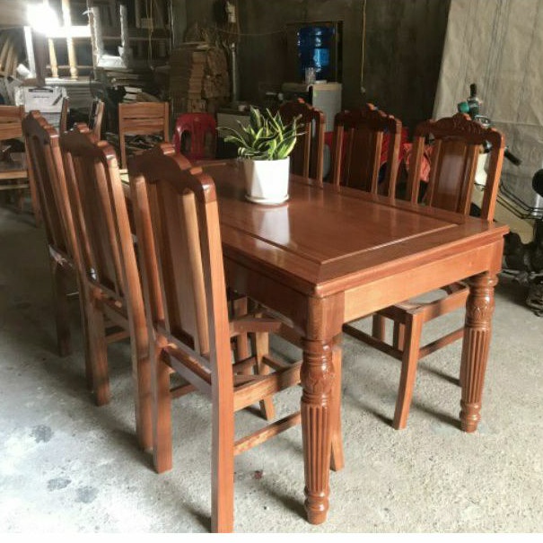 Bộ Bàn Ăn 80 x 1m6 Chân Tiện, Ghế Cổ Điển Gỗ X.O.A.N Đ.À.O ( Cao Cấp)