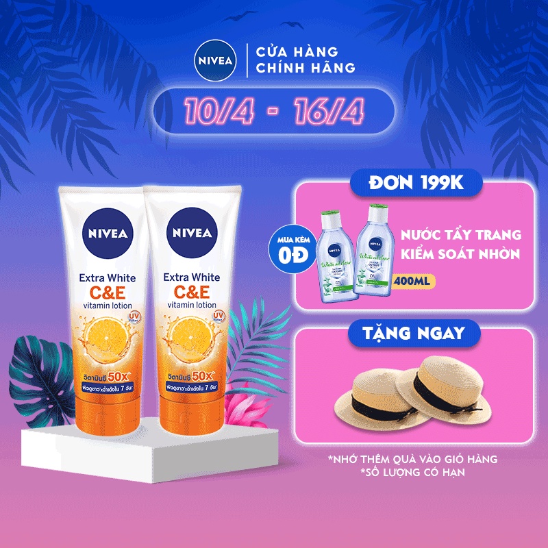 Bộ đôi sữa dưỡng thể dưỡng trắng Nivea Extra White C&amp;E Vitamin Lotion 180ml/chai