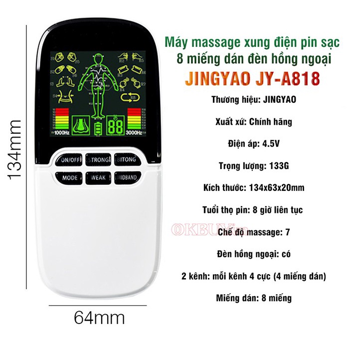 Máy massage xung điện hồng ngoại pin sạc 8 miếng dán NK-102 | OKbuy