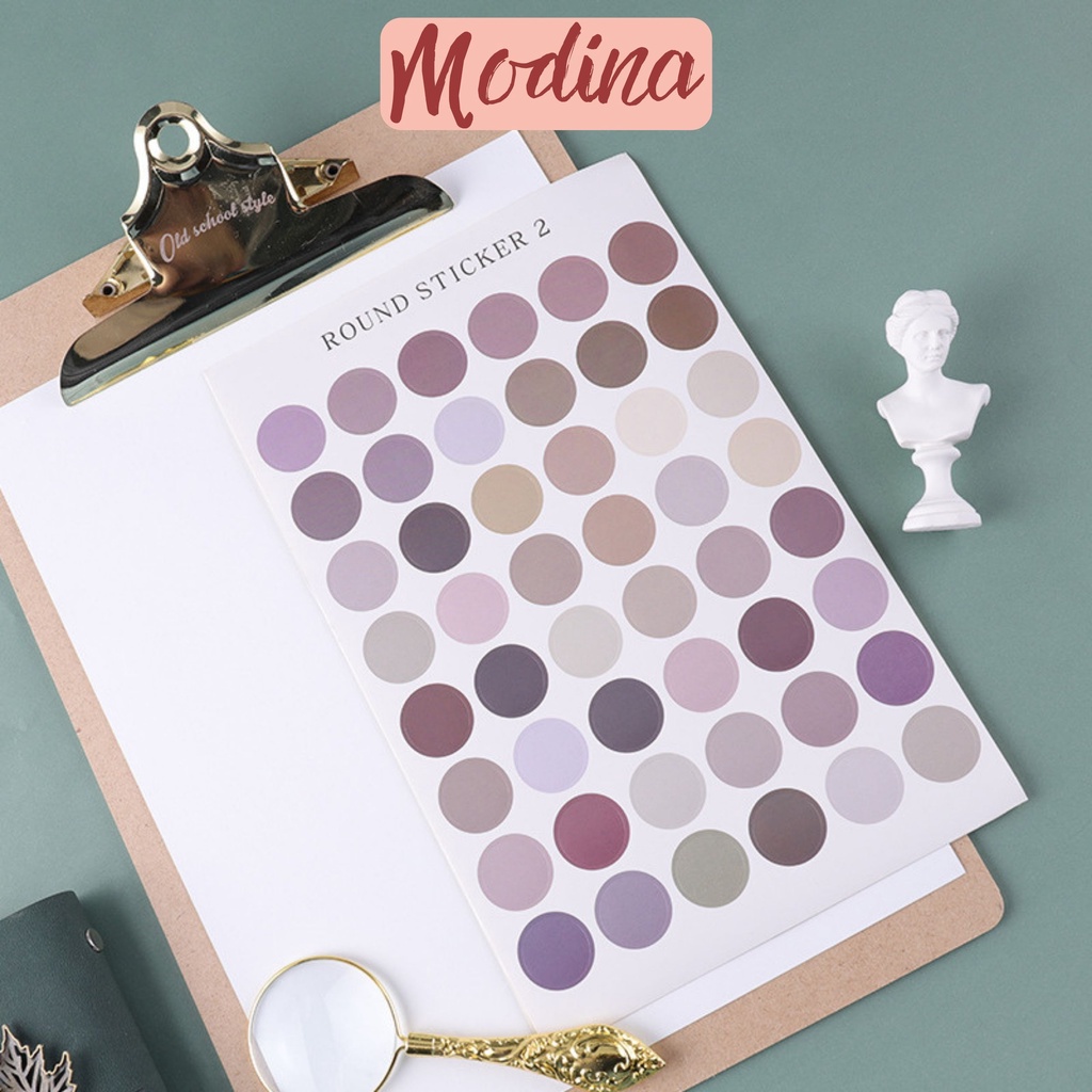 Set 48 sticker hình tròn nhiều màu sắc Morandi, miếng dán hình tròn trang trí sổ tay, bullet journal