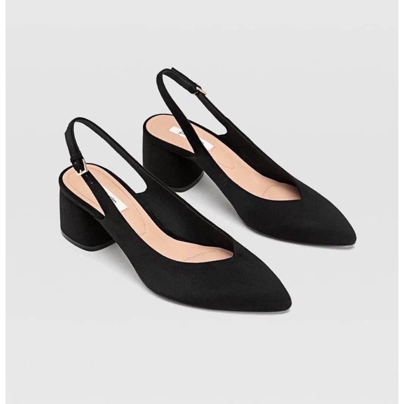 Giày Hở Gót Nữ Stradivarius Mũi nhọn Đế Vuông 5cm Tăng Chiều Cao Mẫu Mới Hottrend