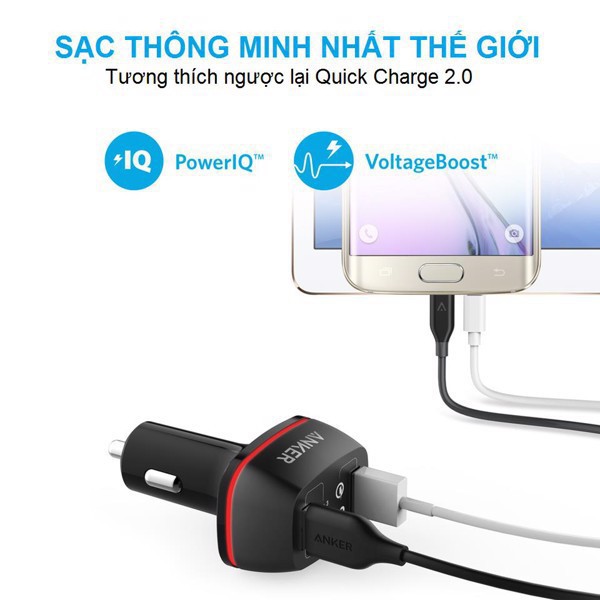 [CHÍNH HÃNG] Sạc ô tô Anker 2 cổng, 42w, Quick Charge 3.0 - PowerDrive+ 2, 42w, QC 3.0 - A2224 - bảo hành 1 đổi 1