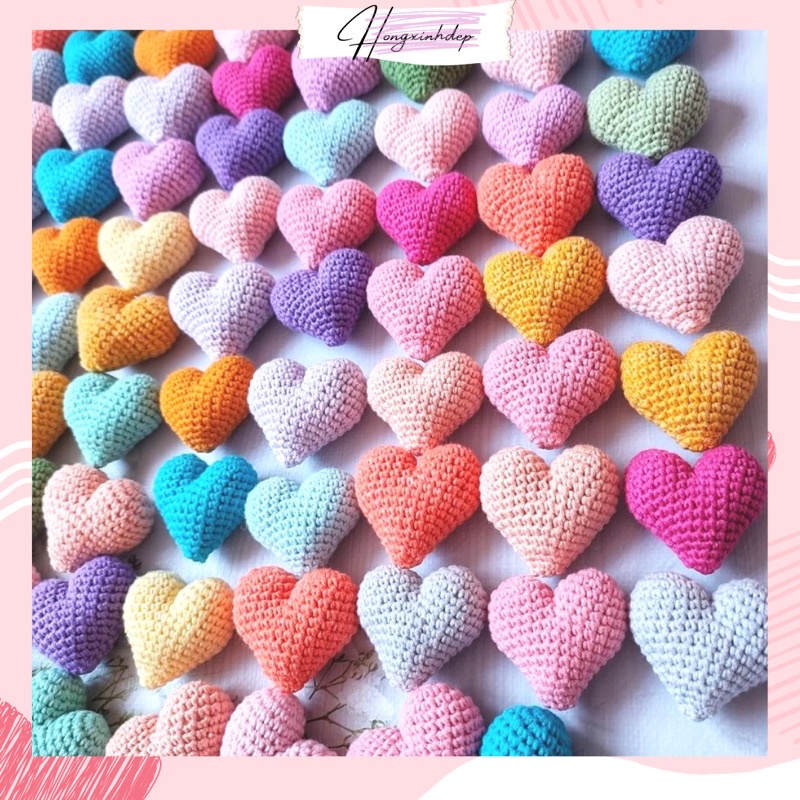 Móc Khóa Cute hình trái tim dễ thương bằng len, móc khoá trái tim handmade