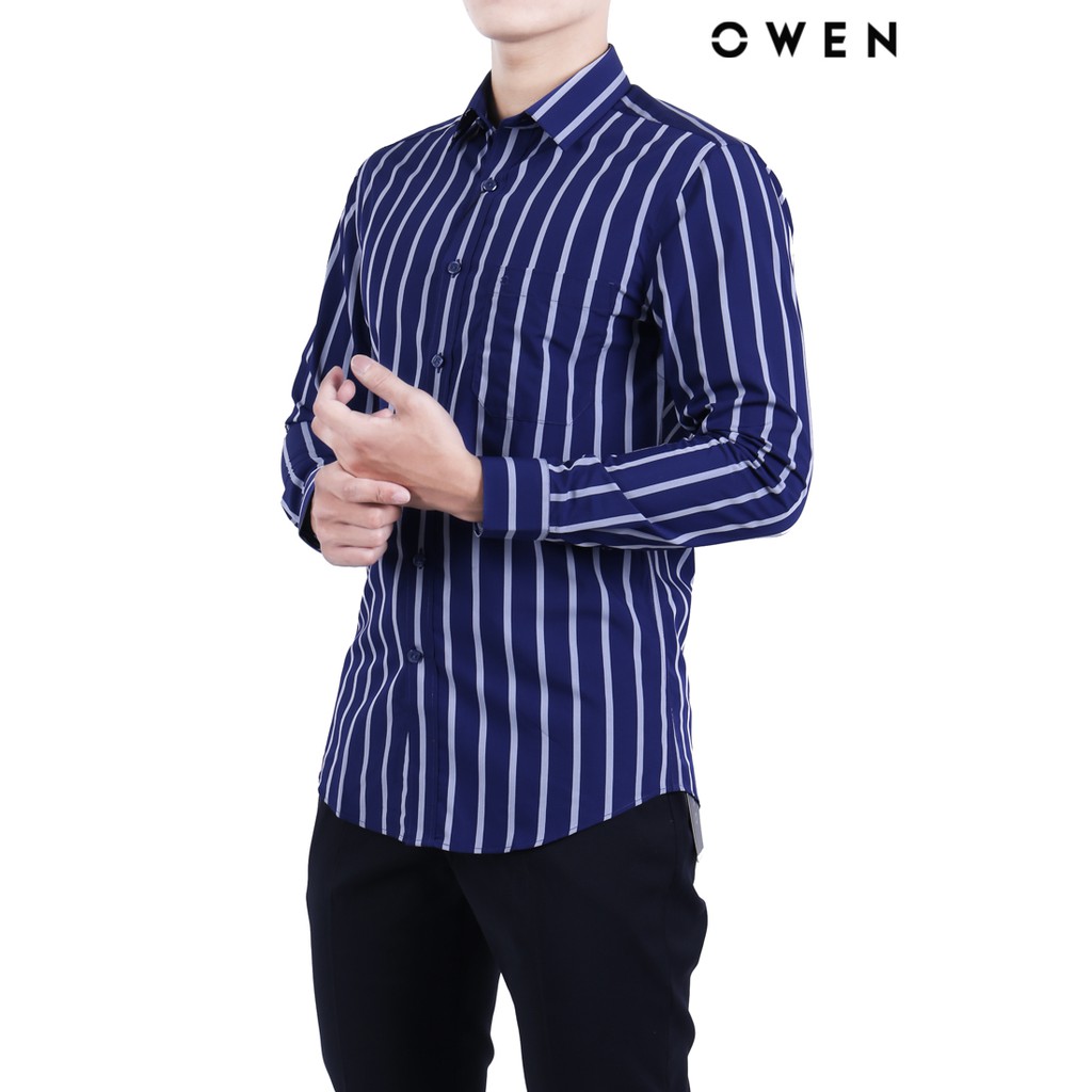 Áo sơ mi dài tay OWEN Bạch đàn Regularfit có túi màu xanh sọc - AR20748DT | BigBuy360 - bigbuy360.vn