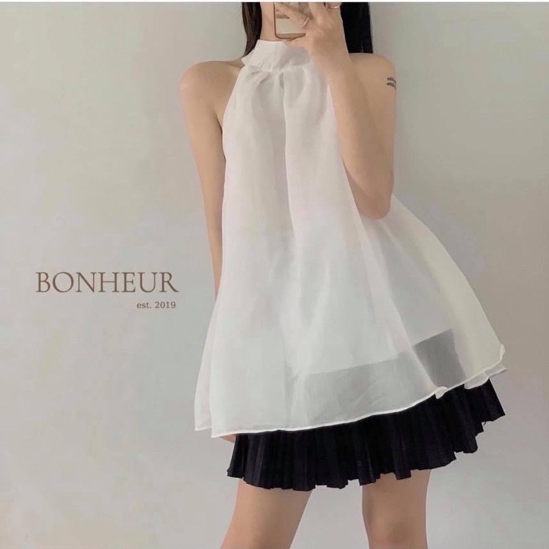 Áo Kiểu Nữ Tiểu Thư Sang Chảnh Cổ Yếm 2 lớp- Áo Hở Vai Bánh Bèo Trắng(ảnh thật -sẵn)