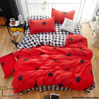 set SAO ĐỎ RỰC RỠ  bộ Chăn Ga Gối 4 món Poly cotton HÀN QUỐC 100%