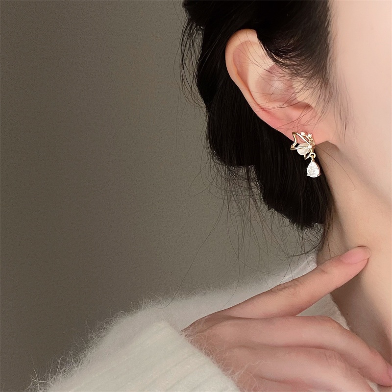 Bông Tai Hình Giọt Nước Đính Đá Opal Chất Lượng Cao