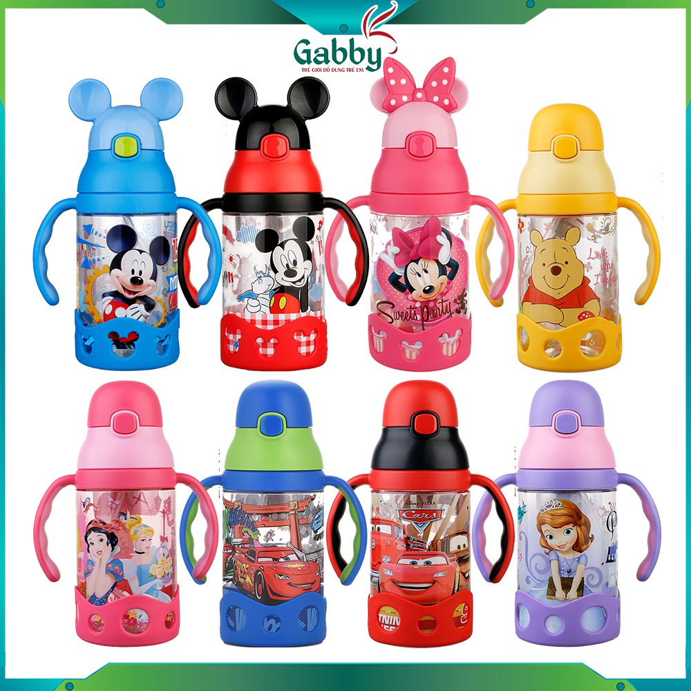 BÌNH NƯỚC QUAI CẦM 430ML Hình Mickey Minnie Elsa McQueen Sofia Princess