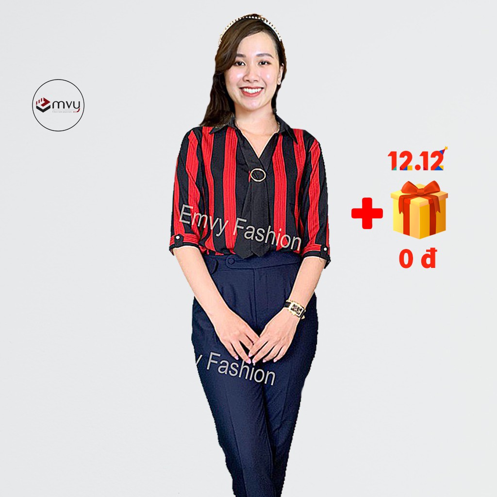 Áo sơ mi nữ kẻ cổ đức Emvy fashion A7 | BigBuy360 - bigbuy360.vn