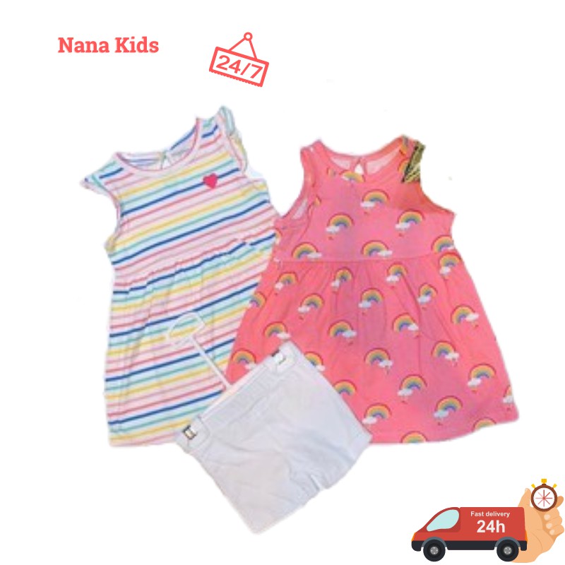 Đầm váy thun xuất khẩu sơ sinh thương hiệu CATER chất vải mềm mịn và mát nhẹ,thấm hút mồ hôi cho bé gái từ 1 đến 3 tuổi
