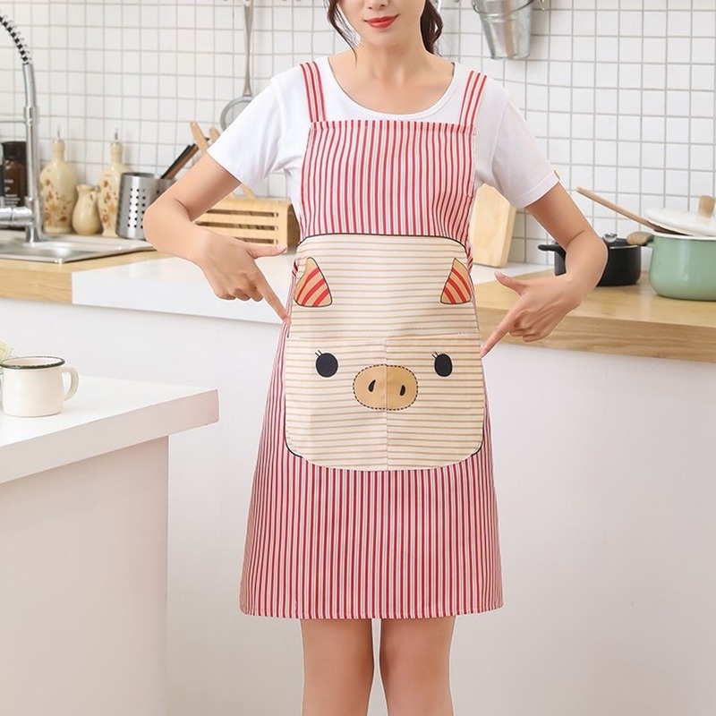 Tạp Dề Không Tay Chống Thấm Nước Chống Văng In Hình Heo Hoạt Hình Dễ Thương Có Túi Tiện Lợi Cho Nhà Bếp