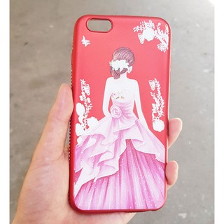 Ốp lưng cô gái đỏ đính đá iPhone 5/6s/6Plus/7Plus (Lưng hoa trắng)