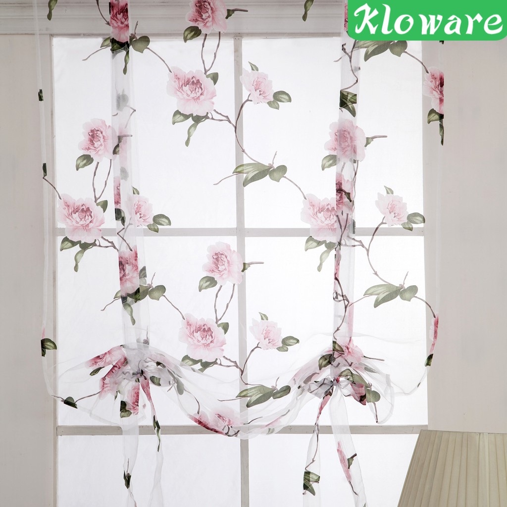 [Kloware] Rèm Cửa Sổ Vải Voan Mỏng Buộc Dây Dáng Ngắn In Hoa Kiểu La Mã Thanh Lịch #1