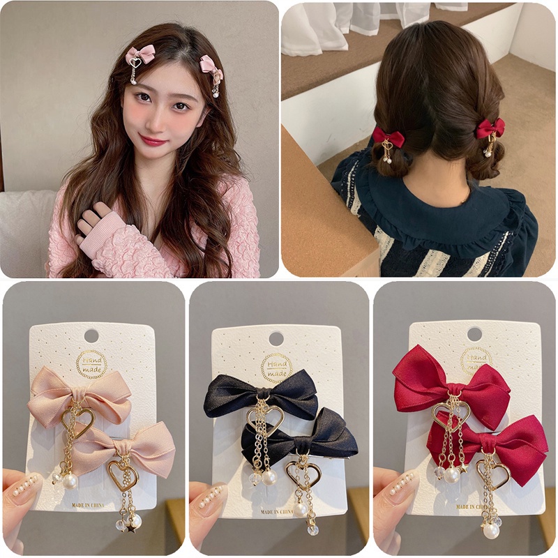 ✨✨Set 2 Kẹp Tóc Nơ Tua Rua Đính Ngọc Trai Giả Mừng Năm Mới