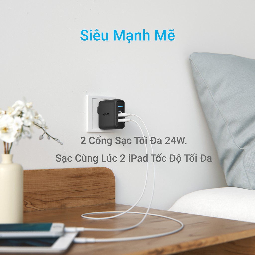 Sạc ANKER ⚡CHÍNH HÃNG⚡ PowerPort Elite 2 cổng PIQ 24W - A2023