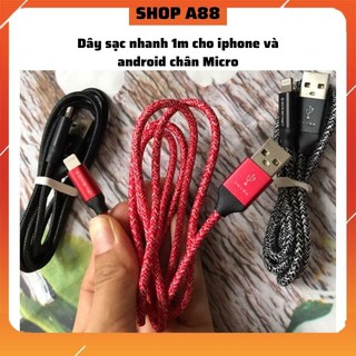 Dây cáp sạc nhanh cho IPvà Android chân micro dây cáp dù dài 1m phụ kiện ĐT A88