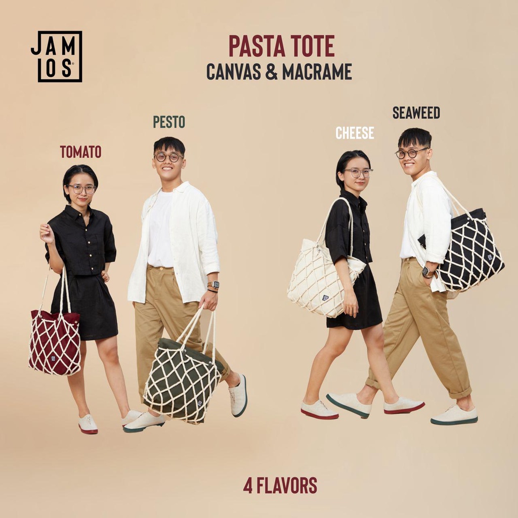 Jamlos Pasta Tote - Túi tote thời trang vải canvas phối dây macrame thủ công