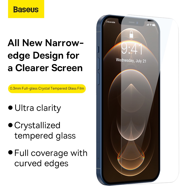 Set 2 Kính Cường Lực Baseus 0.3mm Bảo Vệ Toàn Màn Hình Cho iPhone 12 Pro / 11 / 12Pro Max / 12ProMax