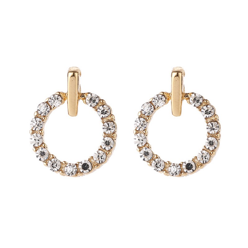 Bông tai nữ Hàn Quốc hình tròn đính đá nhỏ gọn cá tính trẻ trung dễ thương giá rẻ