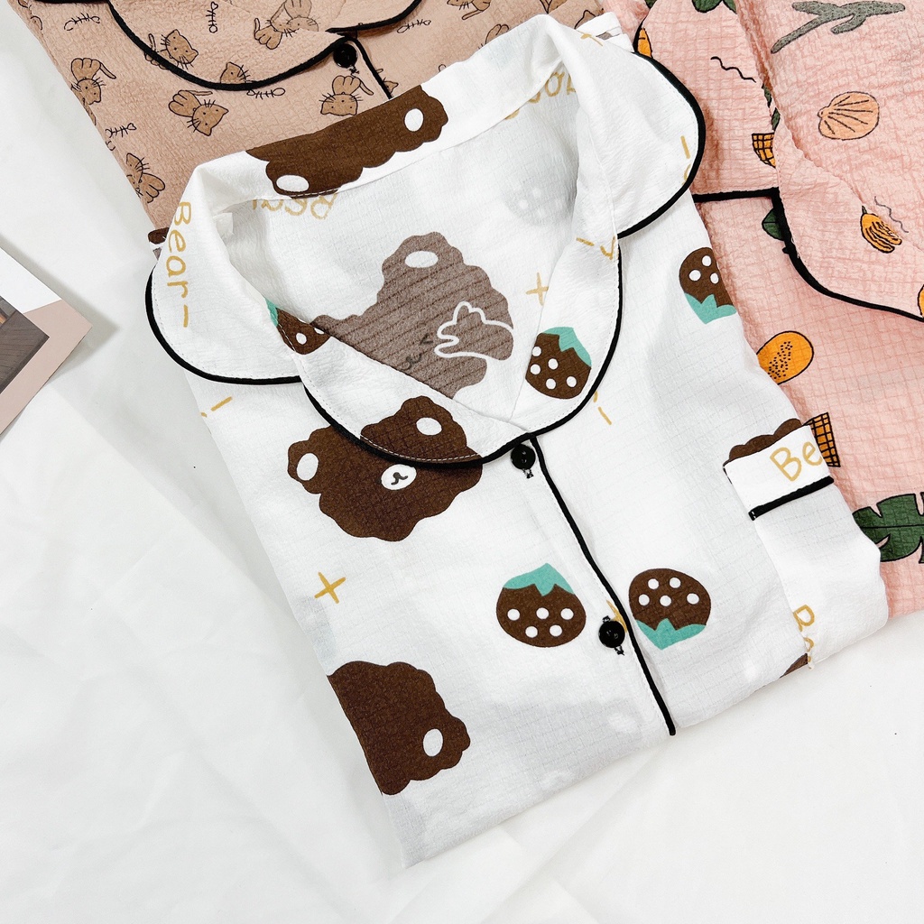 Bộ pijama nữ Yuna cộc tay mặc nhà chất liệu đũi xốp thấm hút mồ hôi tốt họa tiết siêu dễ thương,thời trang nữ YUNA_DN001